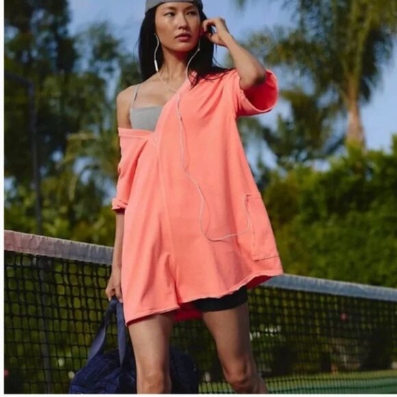 NWT Free People Movement Hot Shot Tee Romper In Tulip Pink XL - Picture 1 of 14